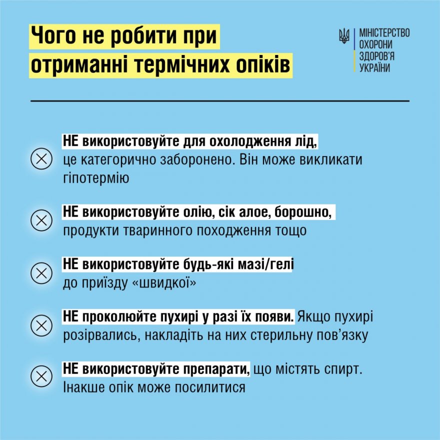 Змістовно від МОЗ: Про першу домедичну допомогу при термічних опіках
