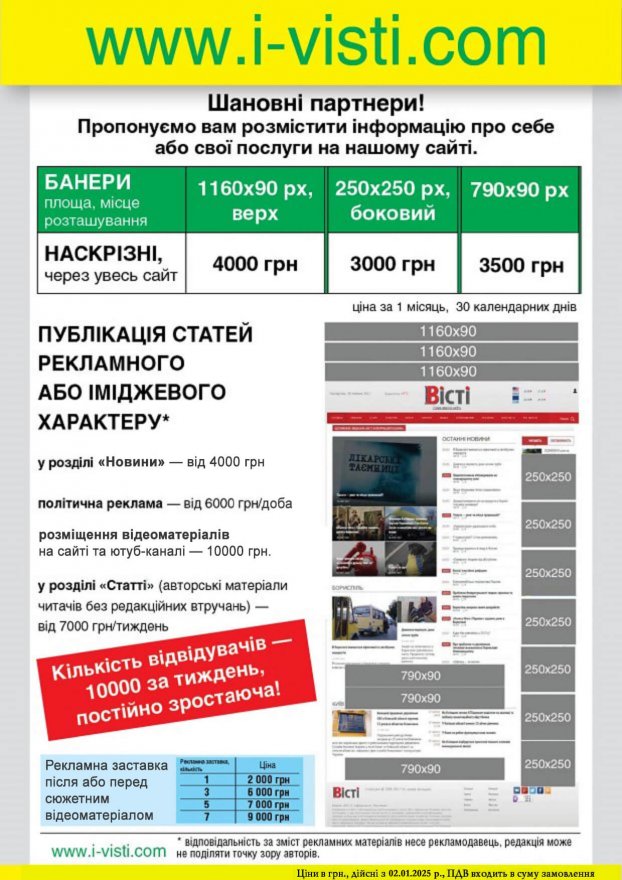 Умови розміщення реклами в газеті